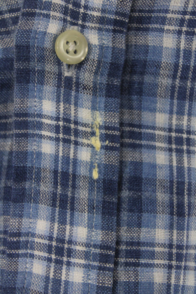 Polo Ralph Lauren Mens Button Down Blue Plaid Linen Size 2XL