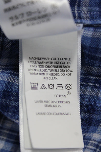 Polo Ralph Lauren Mens Button Down Blue Plaid Linen Size 2XL