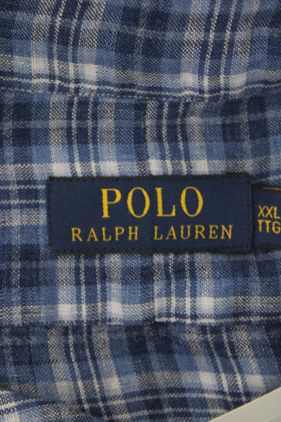Polo Ralph Lauren Mens Button Down Blue Plaid Linen Size 2XL