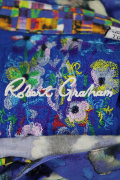 Robert Graham Mens Button Up Floral Blue Collared Cotton Shirt Size XL