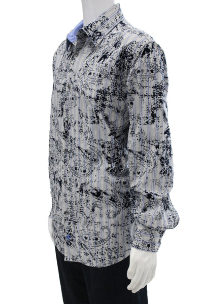 Bugatchi Mens Cotton Blend Paisley Print Button Up Short Blue Size XL