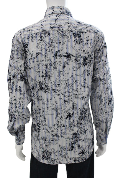 Bugatchi Mens Cotton Blend Paisley Print Button Up Short Blue Size XL
