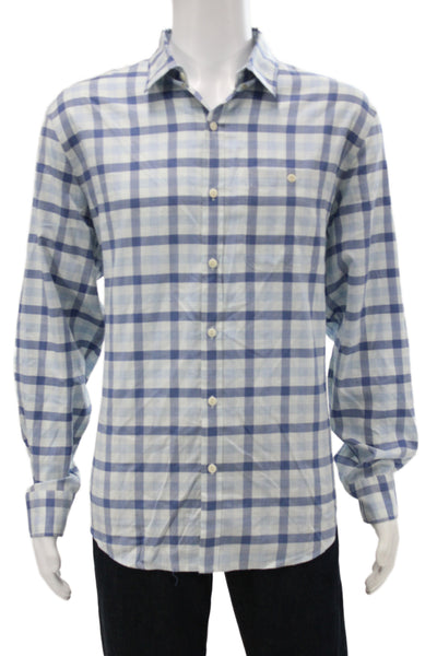 Vineyard Vines Mens Plaid Button Up Long Sleeve Blue 97% Cotton Size XL