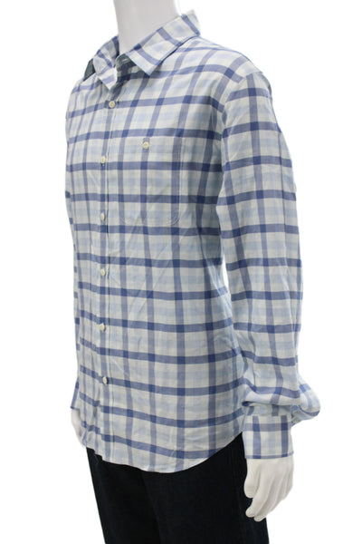Vineyard Vines Mens Plaid Button Up Long Sleeve Blue 97% Cotton Size XL