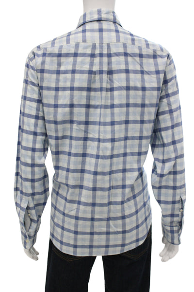Vineyard Vines Mens Plaid Button Up Long Sleeve Blue 97% Cotton Size XL