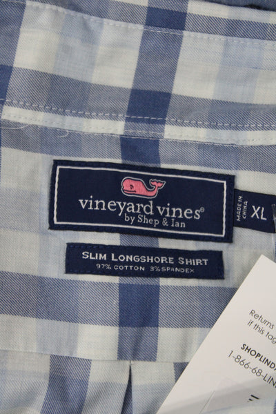 Vineyard Vines Mens Plaid Button Up Long Sleeve Blue 97% Cotton Size XL