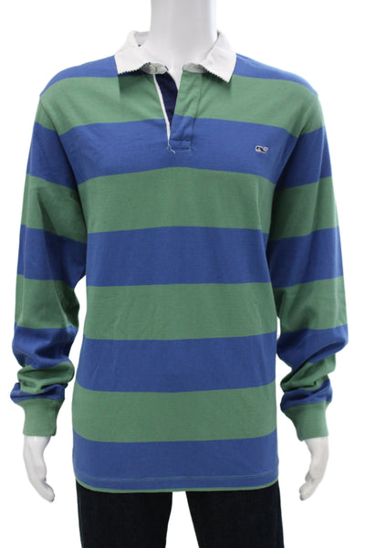 Vineyard Vines Mens Striped Rugby Shirt Blue Cotton Long Sleeve Size XL