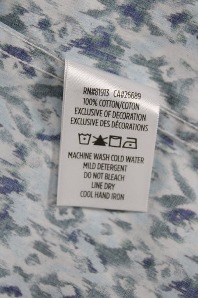 Robert Graham Mens Button Up Shirt Blue Geometric Cotton Short Sleeve Size M