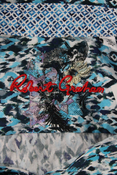 Robert Graham Mens Button Up Shirt Blue Geometric Cotton Short Sleeve Size M