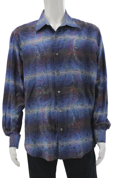 Bugatchi Mens Cotton Blend Paisley Print Button Up Short Multicolor Size XL