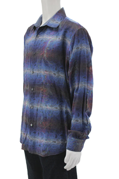 Bugatchi Mens Cotton Blend Paisley Print Button Up Short Multicolor Size XL