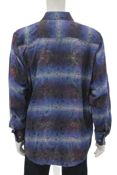 Bugatchi Mens Cotton Blend Paisley Print Button Up Short Multicolor Size XL