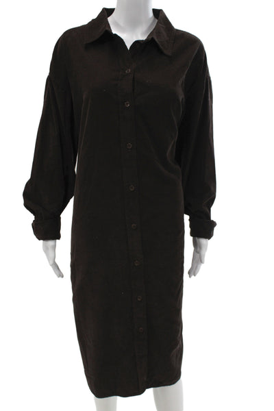 Madewell Women Shirt Dress Brown Long Sleeve Collared Button Mid-Calf Size XL