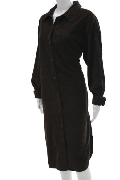 Madewell Women Shirt Dress Brown Long Sleeve Collared Button Mid-Calf Size XL