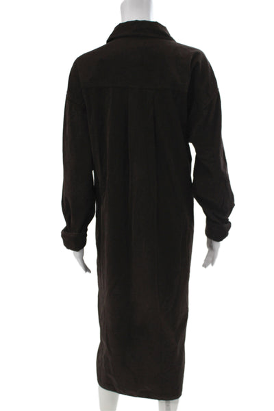 Madewell Women Shirt Dress Brown Long Sleeve Collared Button Mid-Calf Size XL