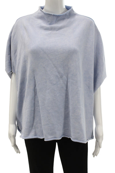 Frank & Eileen Womens Tunic Mock Neck Short Sleeve Blue Cotton Size One Size