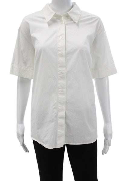 Vince Camuto Women Collared Short Sleeve Button-Up Top White Cotton Size 1X