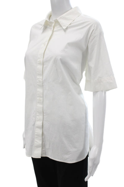 Vince Camuto Women Collared Short Sleeve Button-Up Top White Cotton Size 1X