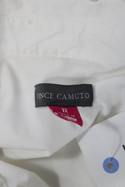 Vince Camuto Women Collared Short Sleeve Button-Up Top White Cotton Size 1X