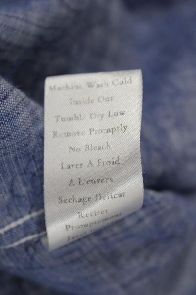 Frank & Eileen Women Blue Linen Collared Long Sleeve Button-Up Floral Size XL