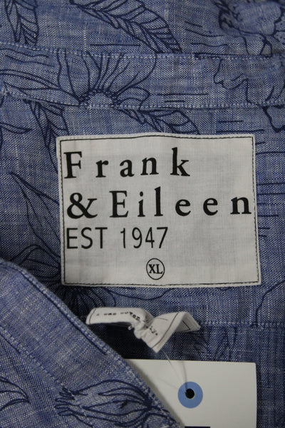 Frank & Eileen Women Blue Linen Collared Long Sleeve Button-Up Floral Size XL
