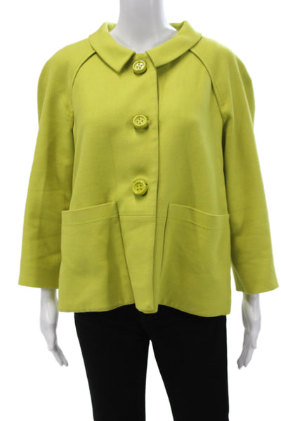 Kate Spade New York Womens Green Cotton Button Long Sleeve Basic Jacket Size 14