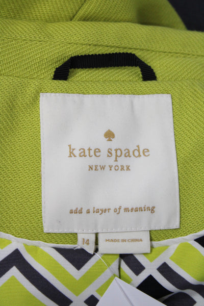 Kate Spade New York Womens Green Cotton Button Long Sleeve Basic Jacket Size 14