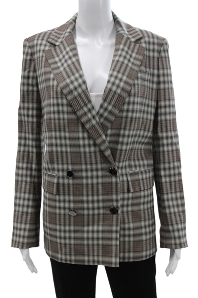 Theory Womens Gray Plaid Virgin Wool Button Basic Jacket Long Sleeve Size 4