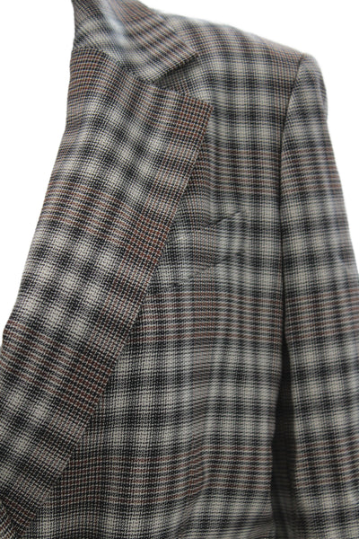 Theory Womens Gray Plaid Virgin Wool Button Basic Jacket Long Sleeve Size 4