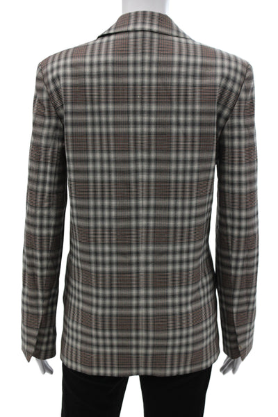 Theory Womens Gray Plaid Virgin Wool Button Basic Jacket Long Sleeve Size 4