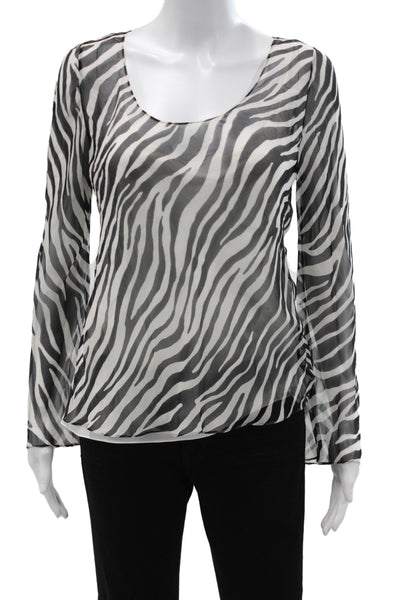 Theory Womens Basic Animal Print Silk Scoop Neck Long Sleeve Blouse Size S