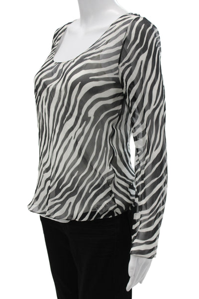 Theory Womens Basic Animal Print Silk Scoop Neck Long Sleeve Blouse Size S