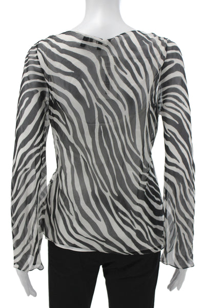 Theory Womens Basic Animal Print Silk Scoop Neck Long Sleeve Blouse Size S