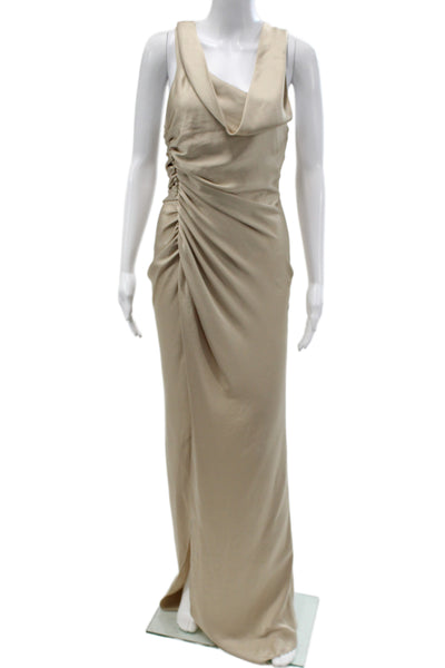 Jonathan Simkhai Women Maxi Dress Beige Cowl Neck Sleeveless Long Size 6