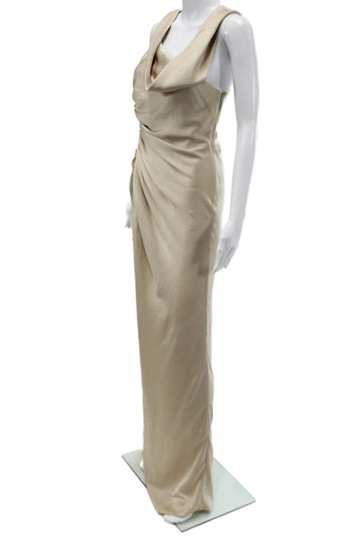 Jonathan Simkhai Women Maxi Dress Beige Cowl Neck Sleeveless Long Size 6