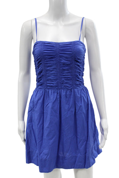 Faithfull The Brand Womens Mini Dress Blue Square Neck Organic Cotton Size 6