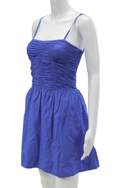 Faithfull The Brand Womens Mini Dress Blue Square Neck Organic Cotton Size 6