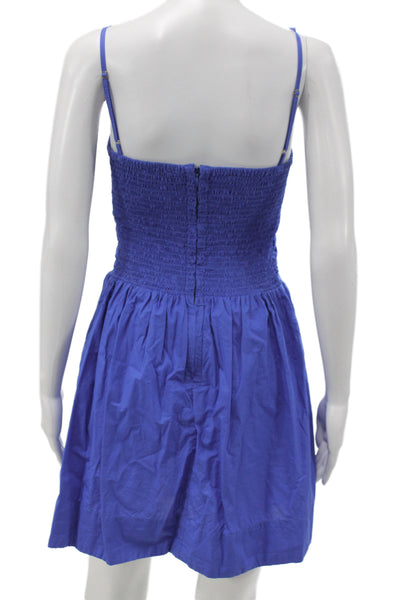 Faithfull The Brand Womens Mini Dress Blue Square Neck Organic Cotton Size 6