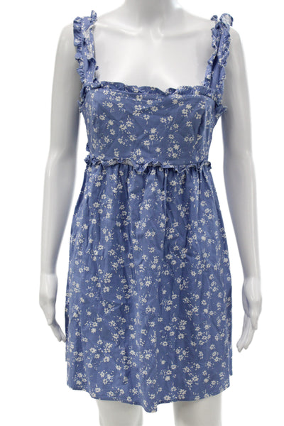 Reformation Womens Mini Blue Floral Square Neck Cotton Sleeveless Dress Size S