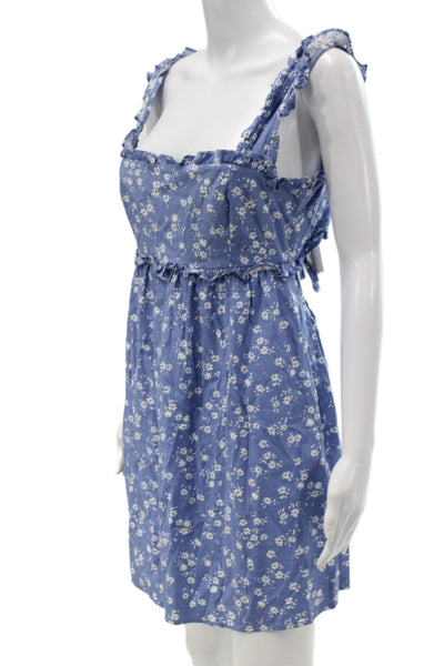 Reformation Womens Mini Blue Floral Square Neck Cotton Sleeveless Dress Size S