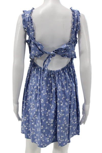 Reformation Womens Mini Blue Floral Square Neck Cotton Sleeveless Dress Size S