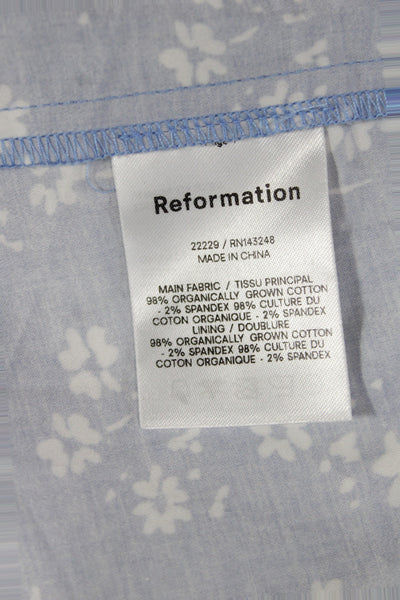 Reformation Womens Mini Blue Floral Square Neck Cotton Sleeveless Dress Size S