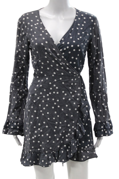 DL1961 Women Gray V-Neck Polka Dot Mini Dress Long Sleeve Size S