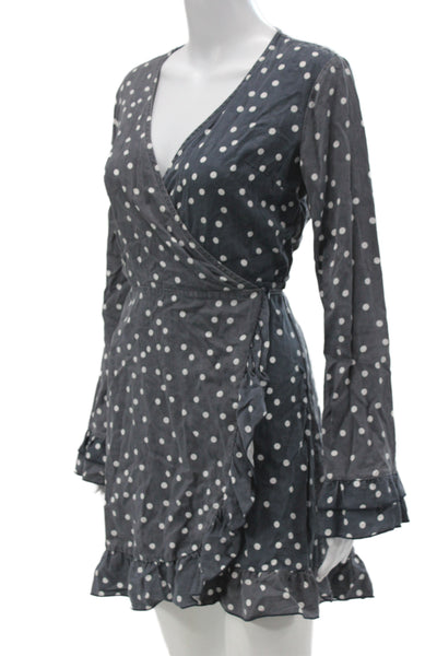 DL1961 Women Gray V-Neck Polka Dot Mini Dress Long Sleeve Size S