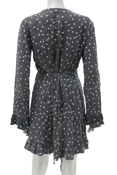 DL1961 Women Gray V-Neck Polka Dot Mini Dress Long Sleeve Size S