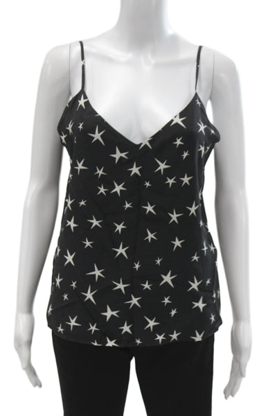 L Agence Women Silk V-Neck Camisole Black Geometric Stars Size S