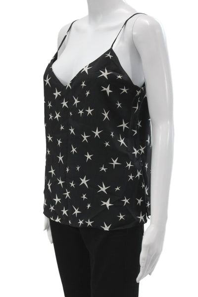 L Agence Women Silk V-Neck Camisole Black Geometric Stars Size S
