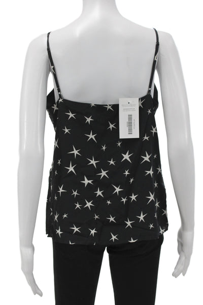 L Agence Women Silk V-Neck Camisole Black Geometric Stars Size S