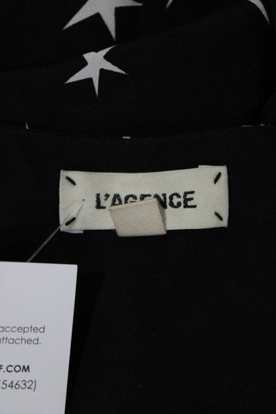 L Agence Women Silk V-Neck Camisole Black Geometric Stars Size S