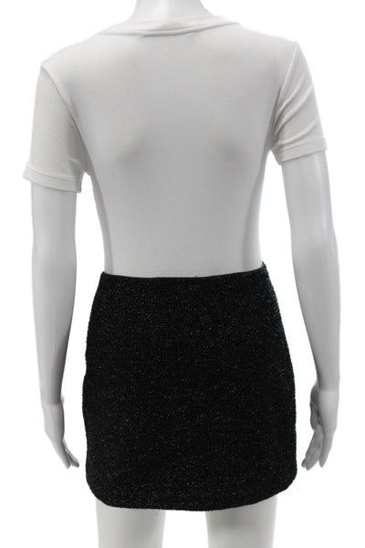 Ganni Womens Mini Tweed Skirt Black Button Size 36